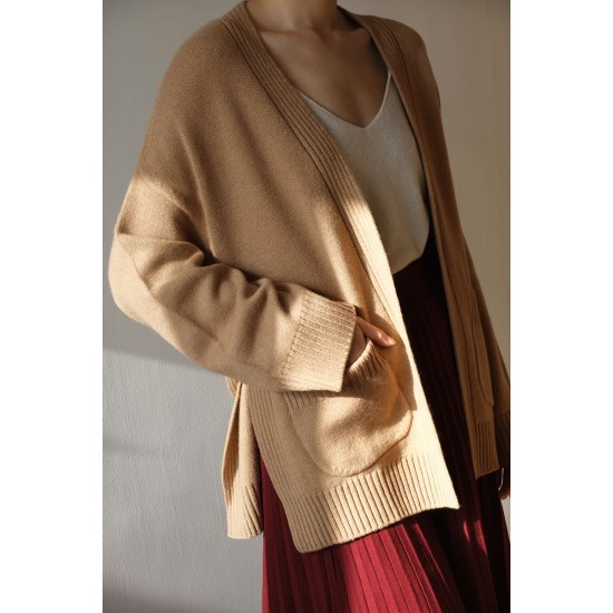 Stand Collar Long Open Plain Brown Sweater Sleeves Women Chunky Knit Womans Crop Sweater