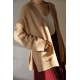 Stand Collar Long Open Plain Brown Sweater Sleeves Women Chunky Knit Womans Crop Sweater