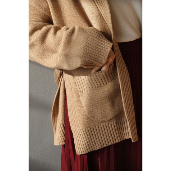Stand Collar Long Open Plain Brown Sweater Sleeves Women Chunky Knit Womans Crop Sweater