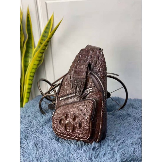 High Quality Men Shoulder Bag Real Crocodile Skin Messenger Chest Bag New Product in Fashion Crossbody Bag Women Cappuccino