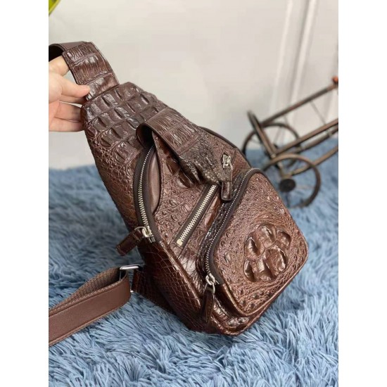 High Quality Men Shoulder Bag Real Crocodile Skin Messenger Chest Bag New Product in Fashion Crossbody Bag Women Cappuccino