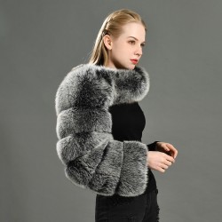 Stylish Design Plush Real Raccoon Fur Coat Custom Colors Winter Autumn Fluffy Soft Round Neck Women Red Fox Fur Sleeve