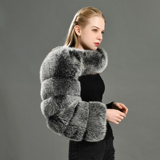 Stylish Design Plush Real Raccoon Fur Coat Custom Colors Winter Autumn Fluffy Soft Round Neck Women Red Fox Fur Sleeve