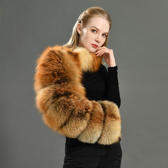Stylish Design Plush Real Raccoon Fur Coat Custom Colors Winter Autumn Fluffy Soft Round Neck Women Red Fox Fur Sleeve