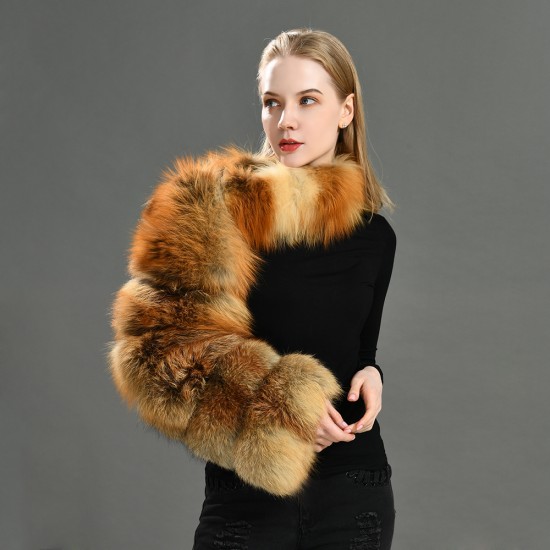 Stylish Design Plush Real Raccoon Fur Coat Custom Colors Winter Autumn Fluffy Soft Round Neck Women Red Fox Fur Sleeve