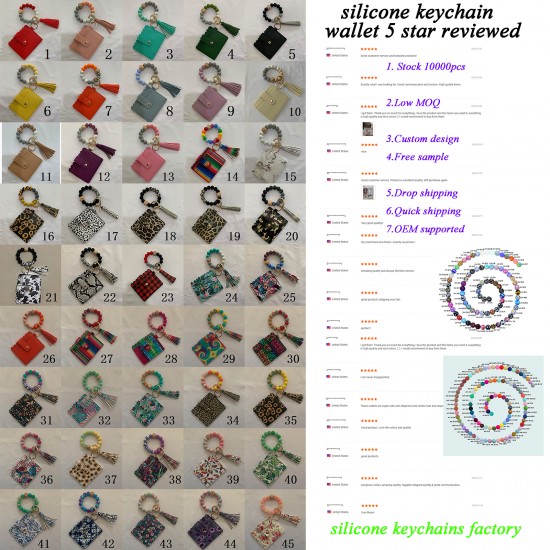 Custom Leather Bracelet Keychains Wallets Wristlet Tassel Silicone Keychain for ID Credit Card Coin Purse for Women