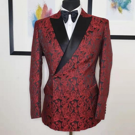 Tailor Made Red Paisley Monogram Big Size Customization of High-end Men's Wedding Suit