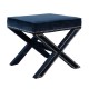 Nordic Style Shoe Changing Stool Footstool Cross X Leg Ottoman Upholstered Stool Navy Blue Velvet Stool Ottoman
