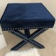 Nordic Style Shoe Changing Stool Footstool Cross X Leg Ottoman Upholstered Stool Navy Blue Velvet Stool Ottoman