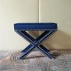 Nordic Style Shoe Changing Stool Footstool Cross X Leg Ottoman Upholstered Stool Navy Blue Velvet Stool Ottoman