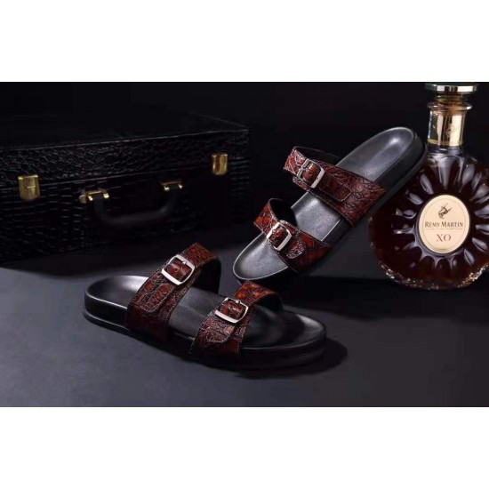 Popular Men's Sandals Shoes Top Grade Alligator Skin Man's Flat Sandals High Quality Genuine crocodile Leather Men Sandals