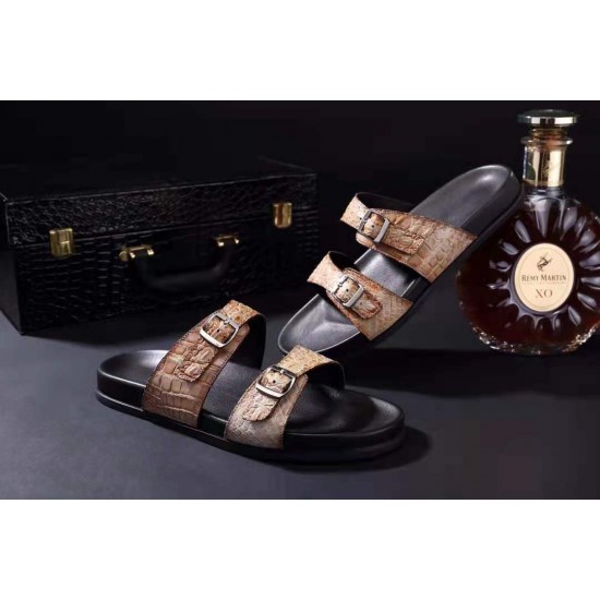 Popular Men's Sandals Shoes Top Grade Alligator Skin Man's Flat Sandals High Quality Genuine crocodile Leather Men Sandals