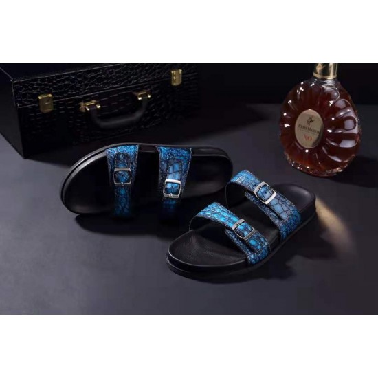 Popular Men's Sandals Shoes Top Grade Alligator Skin Man's Flat Sandals High Quality Genuine crocodile Leather Men Sandals