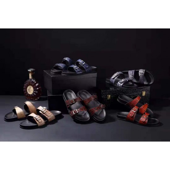Popular Men's Sandals Shoes Top Grade Alligator Skin Man's Flat Sandals High Quality Genuine crocodile Leather Men Sandals