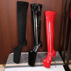 Winter New Style Black Metal 30cm Stiletto Super High Heel Boots Over the Knee Long Stretch Boots Plus Size 50 Women Boots