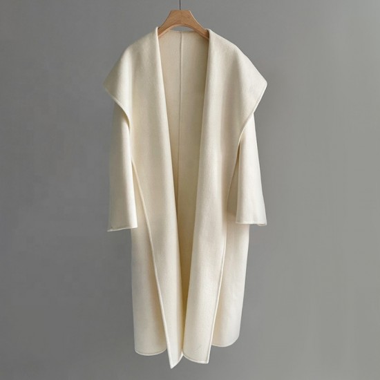 Elegant Belted Cashmere Long Coat Women New Style Office Winter Woolen Coat