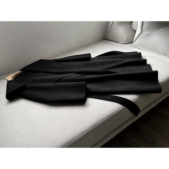 Elegant Belted Cashmere Long Coat Women New Style Office Winter Woolen Coat