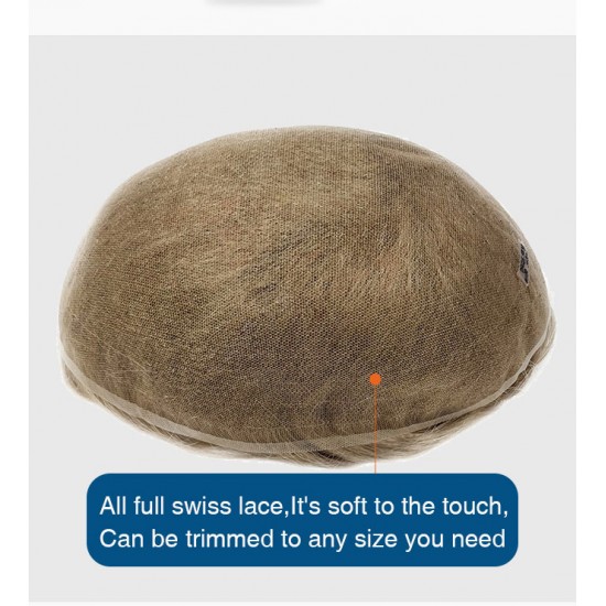 Full Swiss Lace Mens Toupee Bleached Knots Real Natural Hairline Mens Hairpieces European Human Hair Replacement System for Men