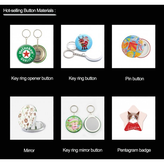 New Popular 58mm Semi-Automatic Button Maker Machine for Aluminium Steel Plastic Manual Grade Badge Keychain Used