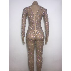 Novance Supplier Clothes Sparkly Colored Crystal Embellished Jumpsuit Shiny Rhinestone Sequined Stage Dance Costumes for Women