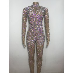 Novance Y2292 Woman Tops Fashionable Long Sleeve Diamante Camisola Sexy Jumpsuit Wedding Dress for Club Performance Fashion Show