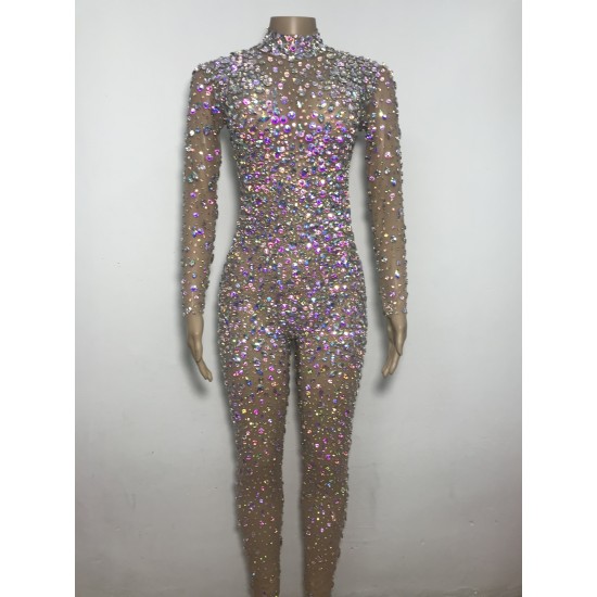 Novance Y2292 Woman Tops Fashionable Long Sleeve Diamante Camisola Sexy Jumpsuit Wedding Dress for Club Performance Fashion Show