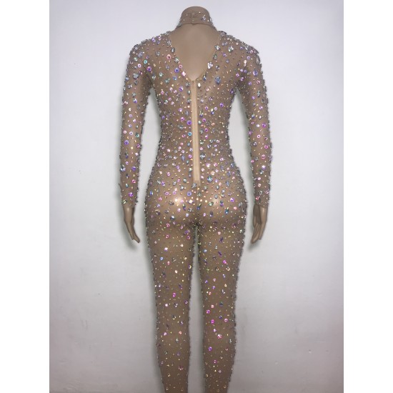 Novance Y2292 Woman Tops Fashionable Long Sleeve Diamante Camisola Sexy Jumpsuit Wedding Dress for Club Performance Fashion Show