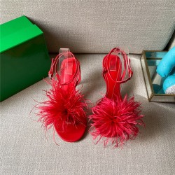 Luxurious European and American Summer Ladies Sandals Ostrich Feather High Heel Shoes Stiletto Heels Shoes