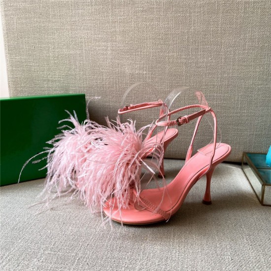 Luxurious European and American Summer Ladies Sandals Ostrich Feather High Heel Shoes Stiletto Heels Shoes