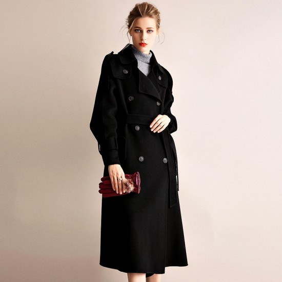 Women Spring Autumn Long 100% Real Wool Cashmere Trench Coat Real Wool Coat