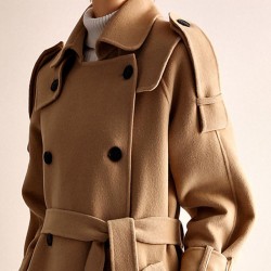 Women Spring Autumn Long 100% Real Wool Cashmere Trench Coat Real Wool Coat