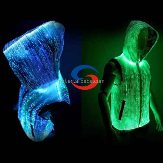 Custom Glow Futuristic Sleeveless Hooded Jacket for Rave Party Mens Clothing, LED Zip-Up Streetwear