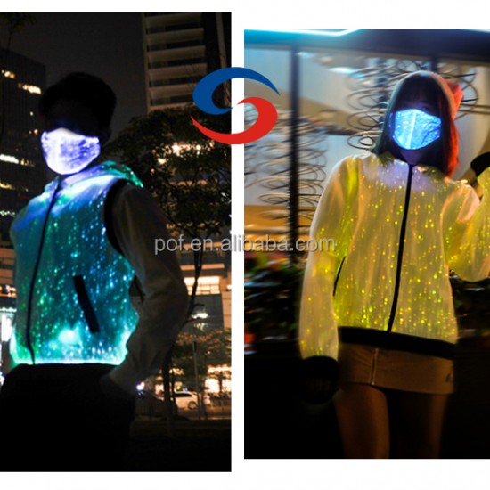 Custom Glow Futuristic Sleeveless Hooded Jacket for Rave Party Mens Clothing, LED Zip-Up Streetwear
