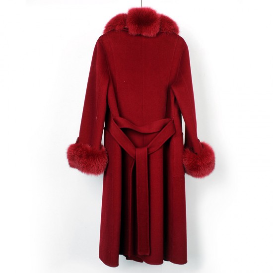 Autumn and Winter New Wool Coat Double-sided Woolen Faux Fur  Coat Faux Fur  Collar Women's Long Cuffs  Coats