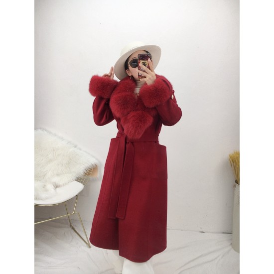 Autumn and Winter New Wool Coat Double-sided Woolen Faux Fur  Coat Faux Fur  Collar Women's Long Cuffs  Coats