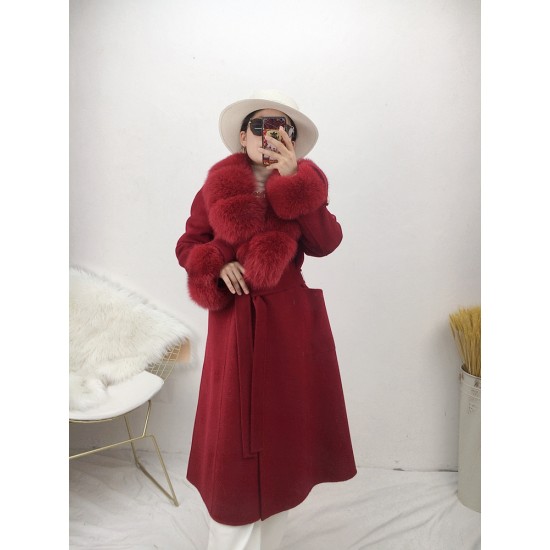 Autumn and Winter New Wool Coat Double-sided Woolen Faux Fur  Coat Faux Fur  Collar Women's Long Cuffs  Coats