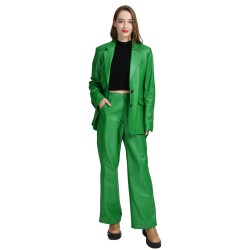 Wholesale High Quality Genuine Sheep Leather V-neck Custom Color Fashion Women 2pc Jackets and Leather Pant Set