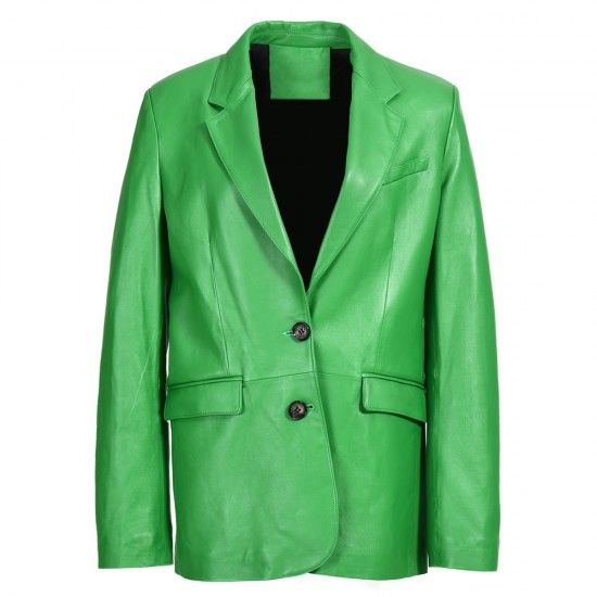 Wholesale High Quality Genuine Sheep Leather V-neck Custom Color Fashion Women 2pc Jackets and Leather Pant Set