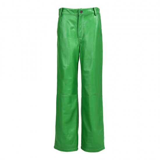 Wholesale High Quality Genuine Sheep Leather V-neck Custom Color Fashion Women 2pc Jackets and Leather Pant Set