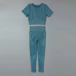 6 PCS Gym Clothes Acid Washed Outfit Ribbed Seamless Yoga Set Crop Top Bra Hip Lift Pants Gym Set Gym Wear for Ladies