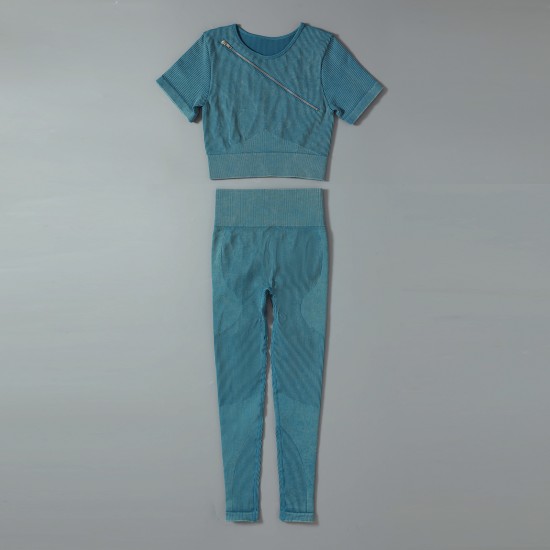 6 PCS Gym Clothes Acid Washed Outfit Ribbed Seamless Yoga Set Crop Top Bra Hip Lift Pants Gym Set Gym Wear for Ladies