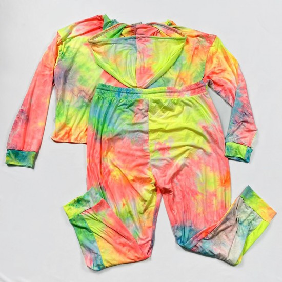 In Stock Women Yummy Brushed Tie Dye Hoodie Long Sleeve Top and Jogger Long Set