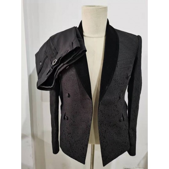Black Jacquard Shawl Lapel.Customization of High-end Men's Suit