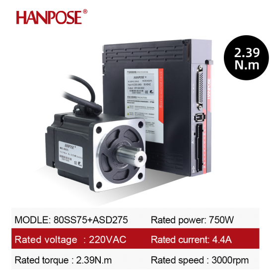 High Performance 750W 80SS75 Servo Motor Driver Kit ASD275 220v 2.4N.m 4.4A 3000-6000rpm Constant Torque Servo Motor Controller