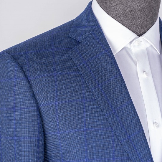 Clothing Manufacturers for Custom Suits Navy Two  Pieces Plaid Slim Fit MTM Wool Mens Business Casual Tailored Suit