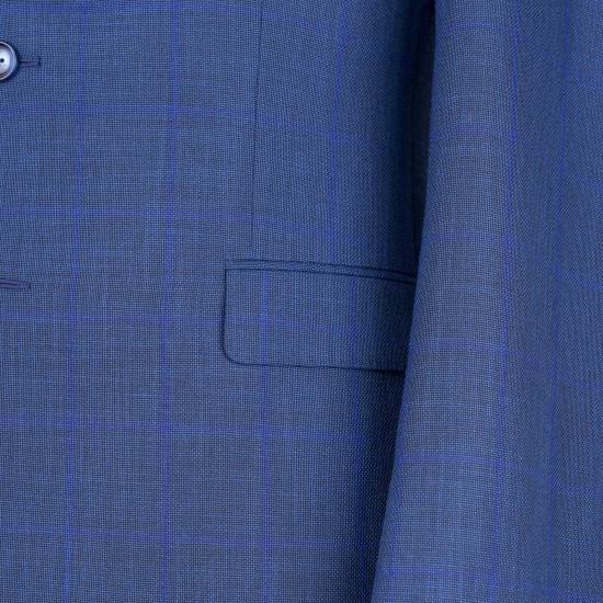 Clothing Manufacturers for Custom Suits Navy Two  Pieces Plaid Slim Fit MTM Wool Mens Business Casual Tailored Suit