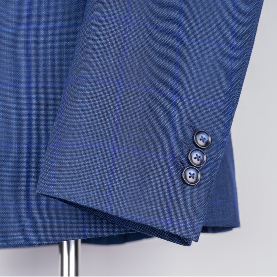 Clothing Manufacturers for Custom Suits Navy Two  Pieces Plaid Slim Fit MTM Wool Mens Business Casual Tailored Suit