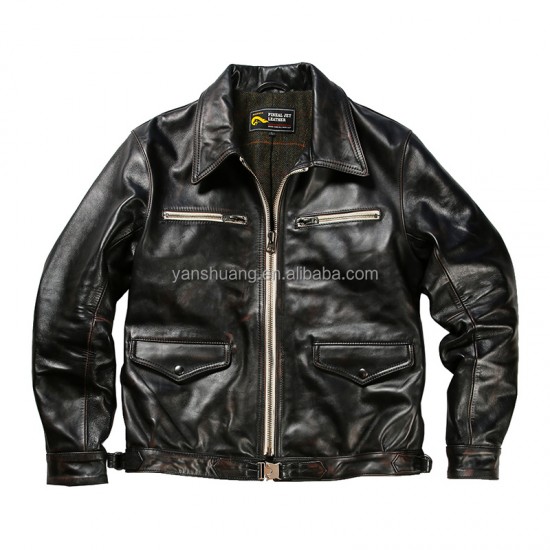 Custom-made Autumn Winter Fashion Personality Belt Clothes Real Leather Coats Motorcycle Riders Black Men's Horse Skin Jackets