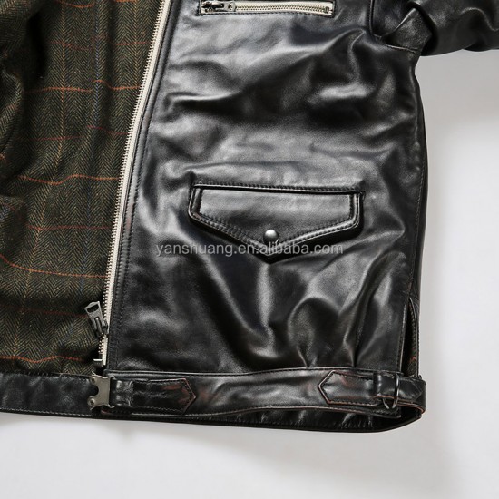 Custom-made Autumn Winter Fashion Personality Belt Clothes Real Leather Coats Motorcycle Riders Black Men's Horse Skin Jackets