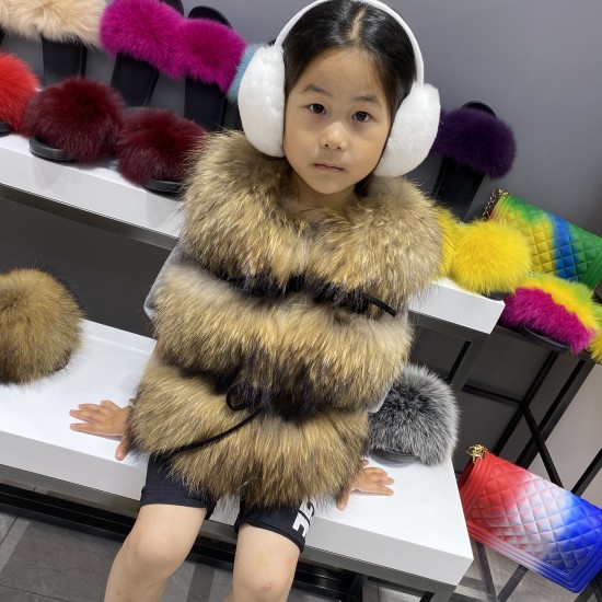 Baby Autumn Winter Vest Waistcoat Boys Girls Raccoon Fur Coat Kids Clothes Child Fur Vest